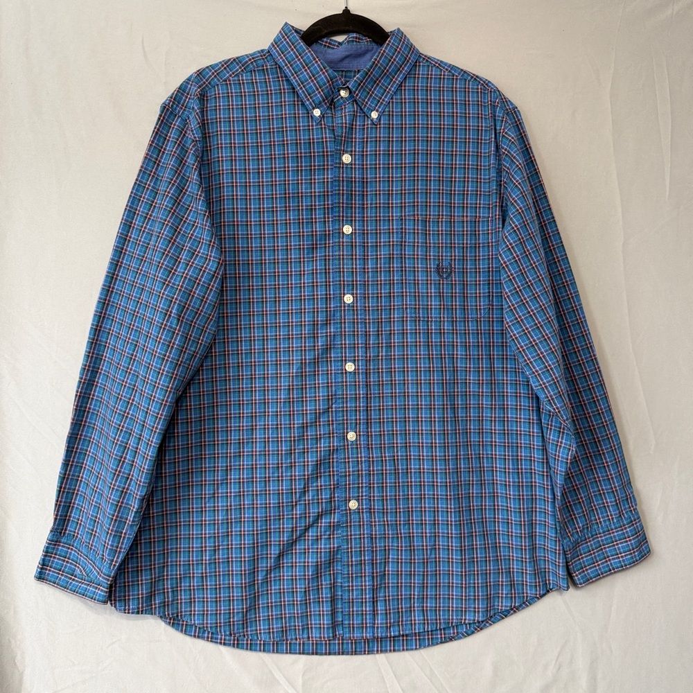 Chaps Mens Plaid Button Up Shirt Size Large Formal Business Event Career Preppy